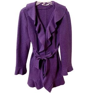 Xanaka 100% Wool Ruffled Shawl Cardigan/Sweater - Purple - Size 8